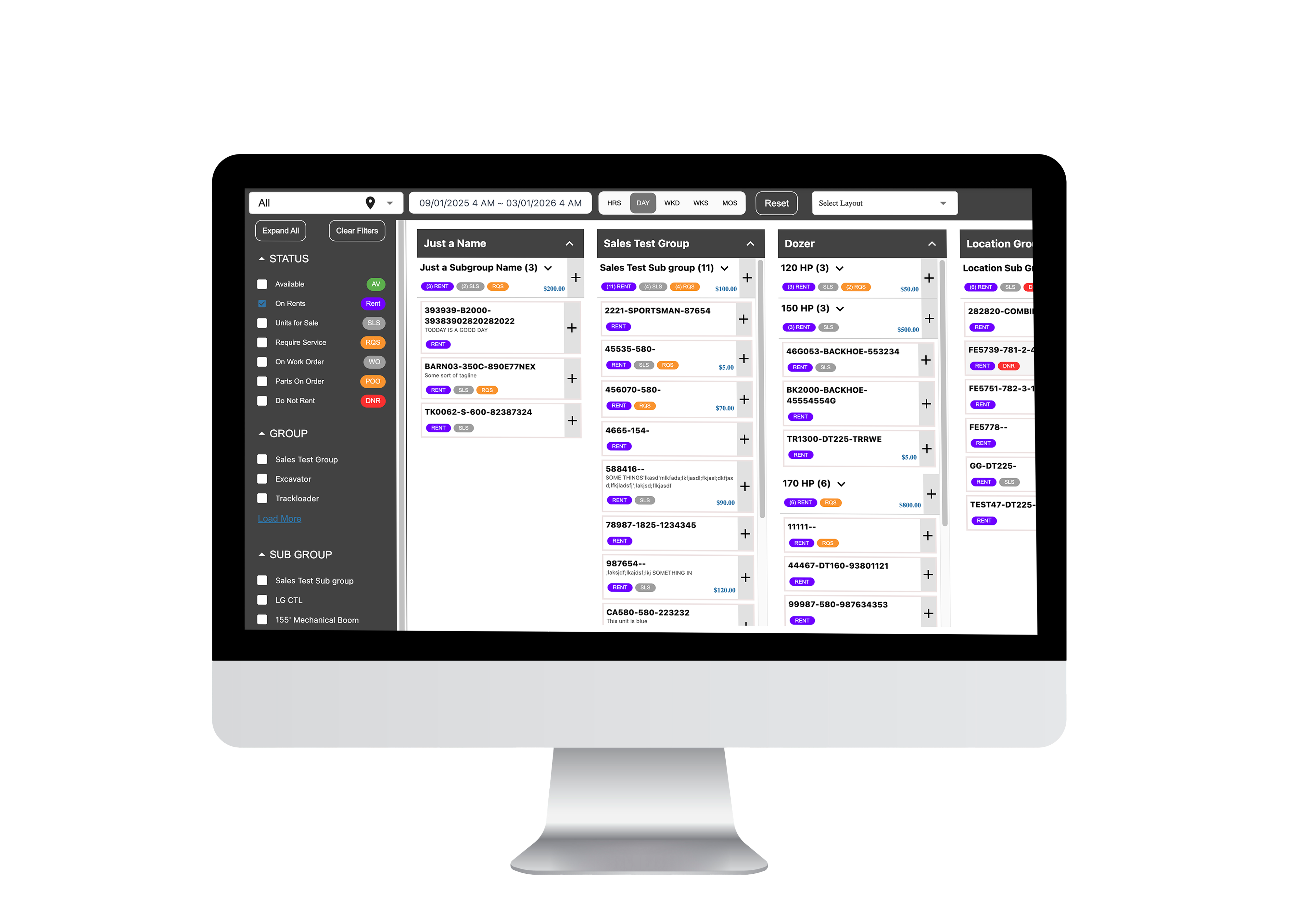 RentHub fleet board on desktop